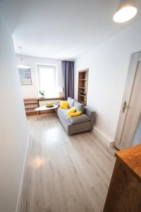 a living room with a couch and a table at Pozytywny Apartament przy Rynku in Racibórz