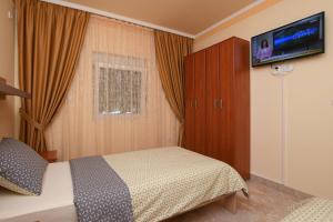 - une chambre avec un lit et une télévision à écran plat dans l'établissement Apartman Netra, à Kladovo
