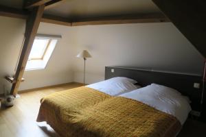 1 dormitorio con 1 cama en una habitación con ventana en B&B / Studio De Druivelaar in hartje Kluisbergen (Berchem) en Kluisbergen