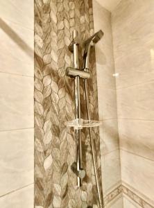 a shower in a bathroom with a shower curtain at Hotel Riviera Macau in Macau