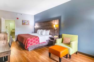 una stanza d'albergo con un letto e una sedia di Royal Palms Inn a Stockbridge