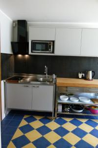 a kitchen with a sink and a microwave at Apartamenty BB nad Kryniczanką in Krynica Zdrój +34 photos