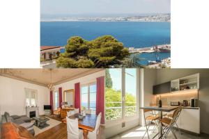 een collage van foto's van een huis met uitzicht op de oceaan bij Mont Boron Magnificent View-3 Rooms - Wifi - A.C in Nice