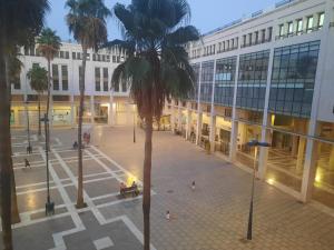 eine Palme vor einem Gebäude in der Unterkunft PLAZA MAYOR in El Ejido