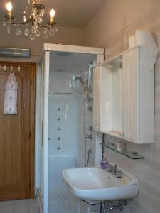 a bathroom with a sink and a shower at La Quercia e il Gelso in Baricella