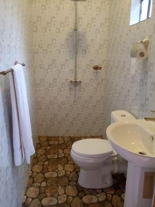 a bathroom with a toilet and a sink at Villa Serene Hotel in Kitale +55 photos