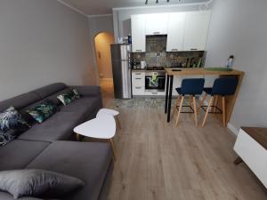 a living room with a couch and a kitchen at Stare Miasto in Głogów