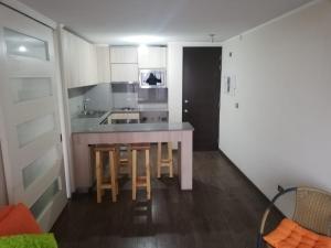 a kitchen with a table and chairs in a room at Avenida Ecuador in Santiago