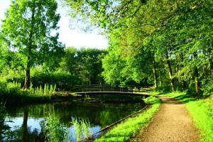 een pad naast een rivier met een brug bij Fruit of the City - R.Q.C. in Den Haag