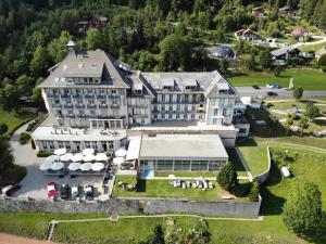 an aerial view of a hotel with a large building at Grand Hôtel des Rasses & Wellness in Les Rasses