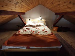 Un pat sau paturi într-o cameră la Agroturystyka Sielanka nad Stawem