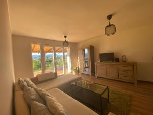 a living room with a couch and a tv at Vila Novaković in Kladovo