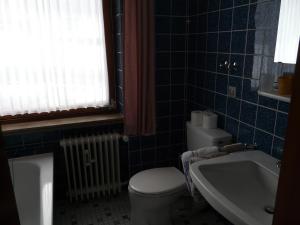 een badkamer met een toilet, een bad en een wastafel bij Appartementhaus Looss in Altenau