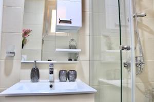 a bathroom with a sink and a shower at Ramonda Residences - New Belgrade in Belgrade +30 photos