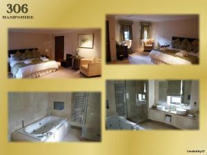 a collage of photos of a hotel room at Barn Hotel London Ruislip in Hillingdon