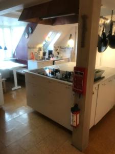 a kitchen with a sink and a stove in it at Guest rooms harbor view in Copenhagen