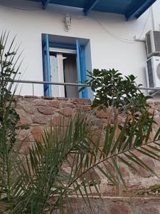 a house with a blue window and some plants at VERANDA BLUE - POROS in Poros