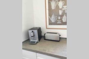 a kitchen with a toaster and a printer on a counter at Attique Saint Pierre - Dans le ciel des teinturiers in Avignon