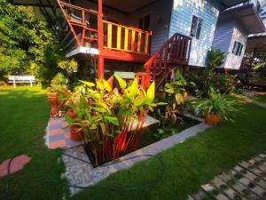 une maison avec un tas de plantes dans la cour dans l'établissement Boons Bungalow Ban Krut, à Ban Krut