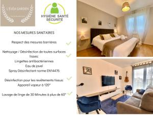 Le Relecq-KerhuonにあるL' Évéa Gardenのホテルルームのチラシとベッド、テレビが備わります。