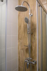 a shower with a shower head in a bathroom at Wieża Janów by Rentoom in Toruń