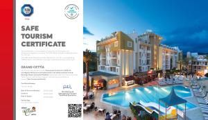 a brochure of a resort with a swimming pool at Grand Cettia Hotel in Marmaris