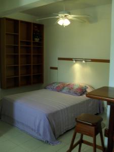1 dormitorio con 1 cama y ventilador de techo en Michelo Suites en Placencia Village