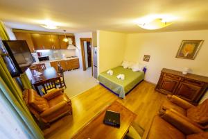sala de estar con cama y cocina en Apartament Family Rivulus 8 en Baia Mare