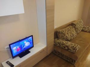 キーロフにあるОднокомнатная квартираのリビングルーム(テレビ、ソファ付)
