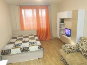 キーロフにあるОднокомнатная квартираのベッドルーム(ベッド1台、ソファ、テレビ付)