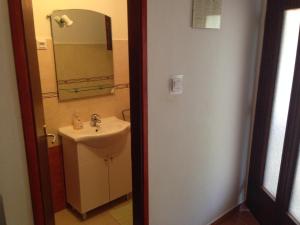 a bathroom with a sink and a mirror at B&B Pansion Jure Matijević in Sveta Nedelja