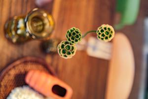 a plant growing out of a bottle next to a bowl of food at Live Hotels Bordeaux Lac in Bordeaux