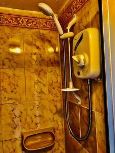 a shower in a bathroom with a phone and a toilet at Coach and Horses in Barnard Castle