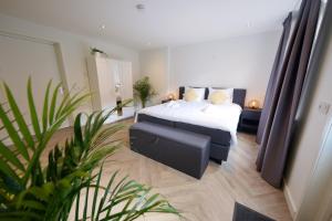 um quarto com uma cama e uma planta em Beautiful 60m2 One-Bedroom Apartment with Terrace em Tiel