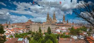 vista sulla città di Vienna con la sua cattedrale di Pensión con Encanto San Martiño Pinario a Santiago de Compostela