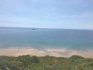 an aerial view of a beach and the ocean at Rame Barton Guest House and Pottery in Cawsand