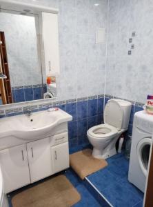 een badkamer met een toilet, een wastafel en een wasmachine bij Однокомнатная Шота Руставели in Kiev