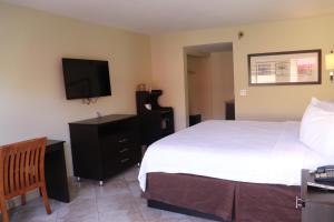 sypialnia z łóżkiem i telewizorem z płaskim ekranem w obiekcie Curtis Inn & Suites w mieście Hollywood