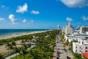 迈阿密海滩Shepley South Beach Hotel的享有海滩、建筑和棕榈树的景色