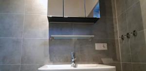 a bathroom with a sink and a mirror at Ferienhaus Gradaus in Riedenburg +27 photos