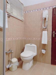a small bathroom with a toilet and a sink at Savoy Inn Guest House Islamabad in Islamabad