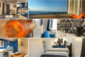 een collage van vier foto's van een kamer bij Parking Privé - Vue mer - WiFi - Centre Historique in Grasse