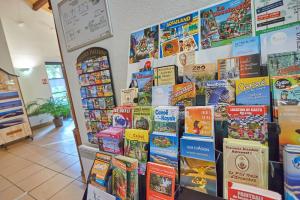 un montón de libros en exhibición en una tienda en Résidence Château de Salles en Salles