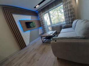 un soggiorno con divano e tavolo di Secheni Apartment a Užhorod