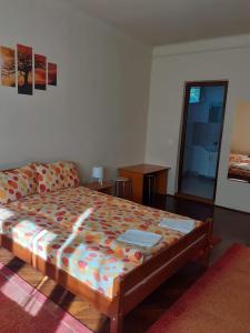 ein Schlafzimmer mit einem Bett und einem Sofa in der Unterkunft Casa de vacanta Zsenik Vendeghaz in Sovata