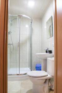a bathroom with a shower and a toilet and a sink at Solar in Kropyvnytskyi