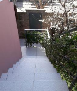 een trap met planten aan de zijkant van een gebouw bij El Poblador in Santa Rosa