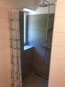 W łazience znajduje się prysznic z zasłoną prysznicową. w obiekcie Ubytování v soukromí Lužné w mieście Luhačovice