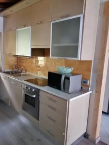 a kitchen with a microwave and a sink at casa vacanze LA CA Del Cunfec in Sondrio
