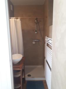 een badkamer met een douche en een wastafel bij Lelies at westende in Middelkerke